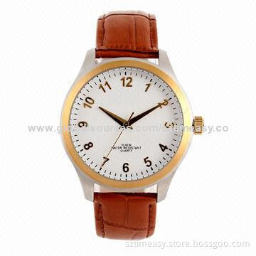 OEM Luxury Stainless Steel Watch with Leather Band, 10ATM Water-resistant